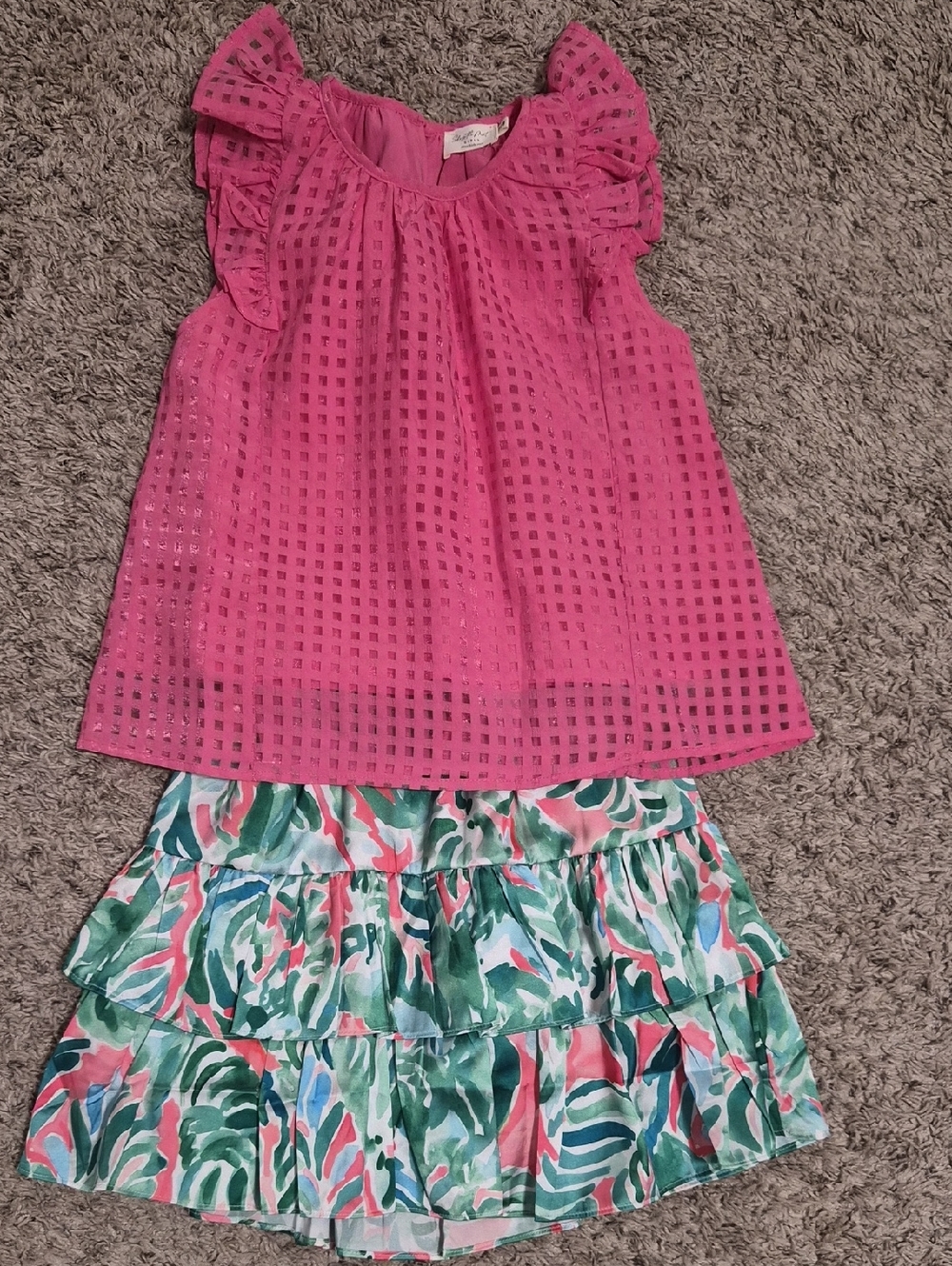 Shop The Mint Girls Pink Eyelet Ruffle Top with Tropical Skort
